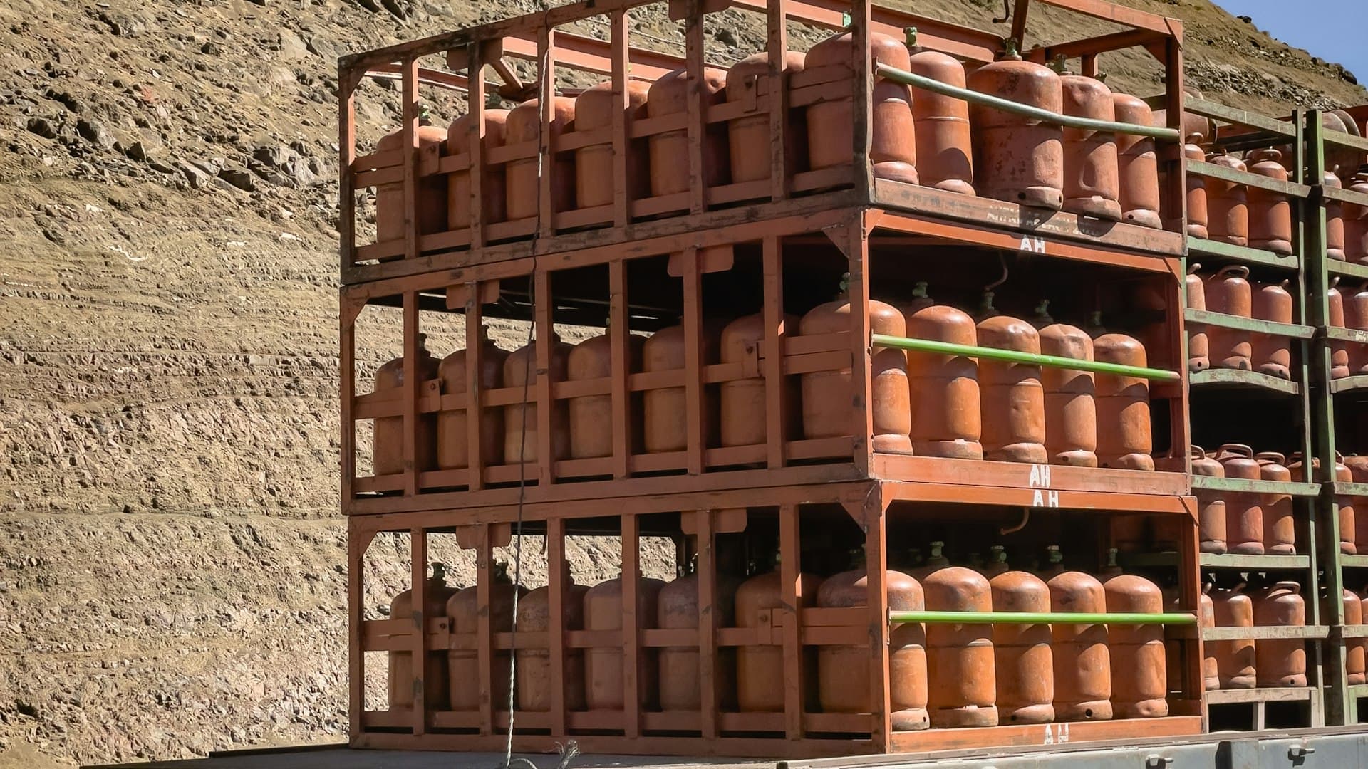 Truck loaded with racks of LPG cylinders