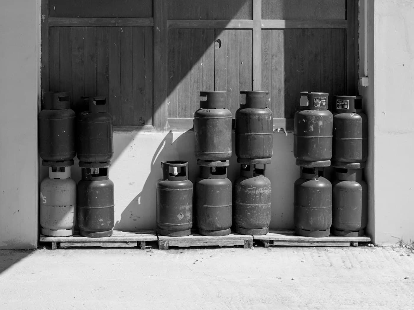 LPG cylinders stacked on pallets